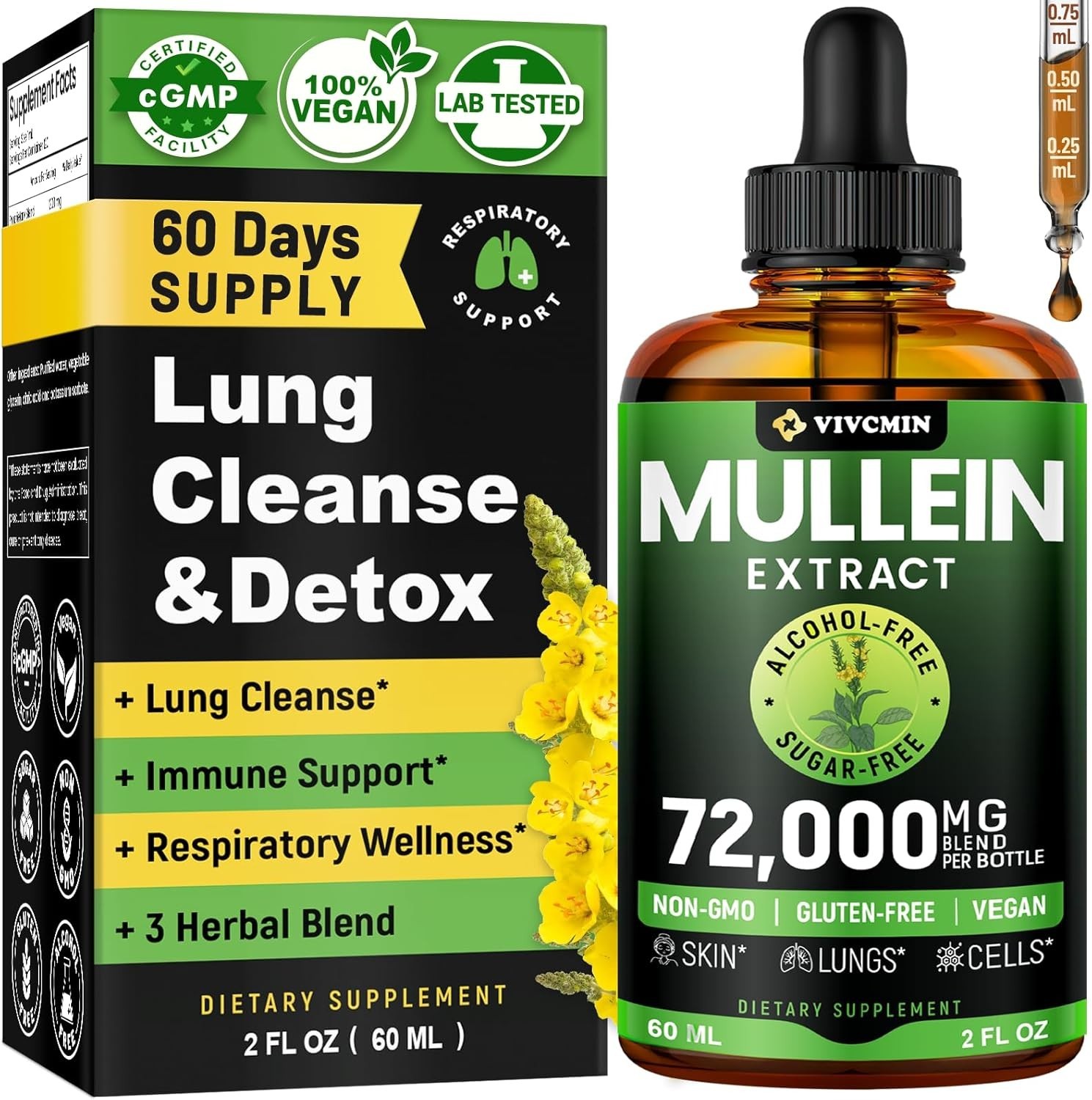Gotas De Extracto De Gordolobo Para Fumadores Limpieza Pulmonar 2 fl oz