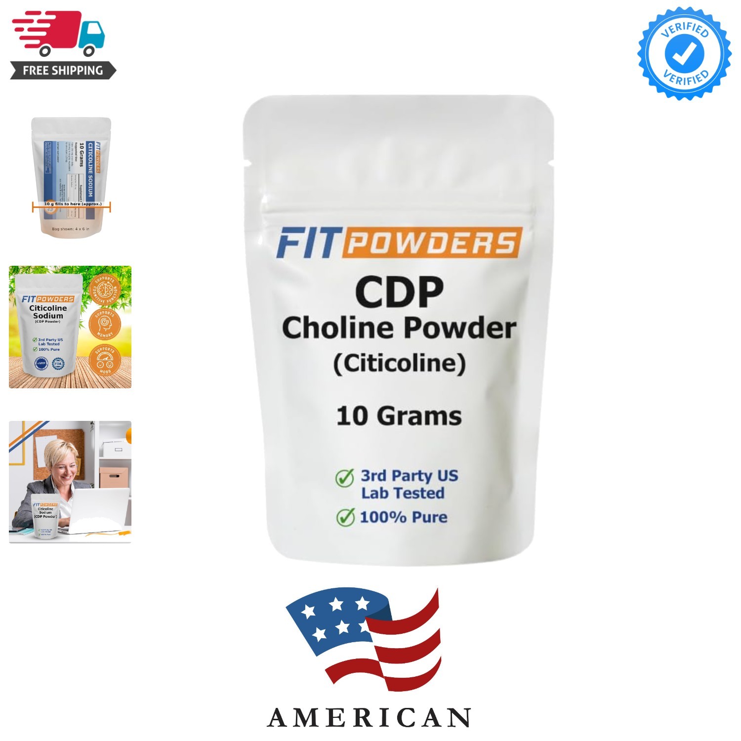 Citicoline Powder, Pure CDP Choline with Scoop 10 Grams
