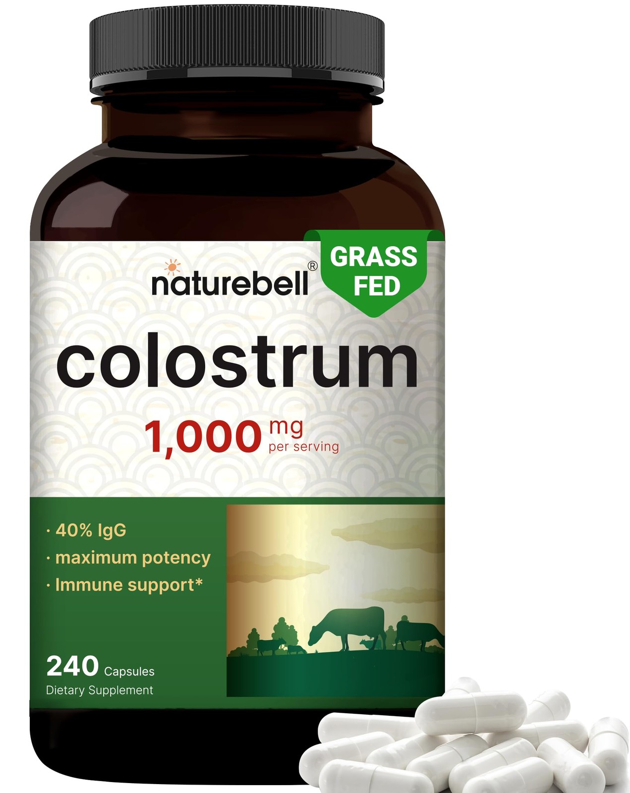 NatureBell Bovine Colostrum Supplement 1,000mg Per 240 Count (Pack of 1)