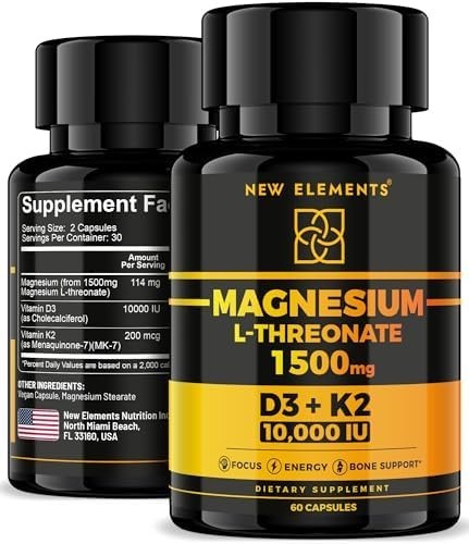 Elements Magnesium L-Threonate 1500Mg With Vitamin D3 10,000 Iu & K2 Mk-7 – Brai