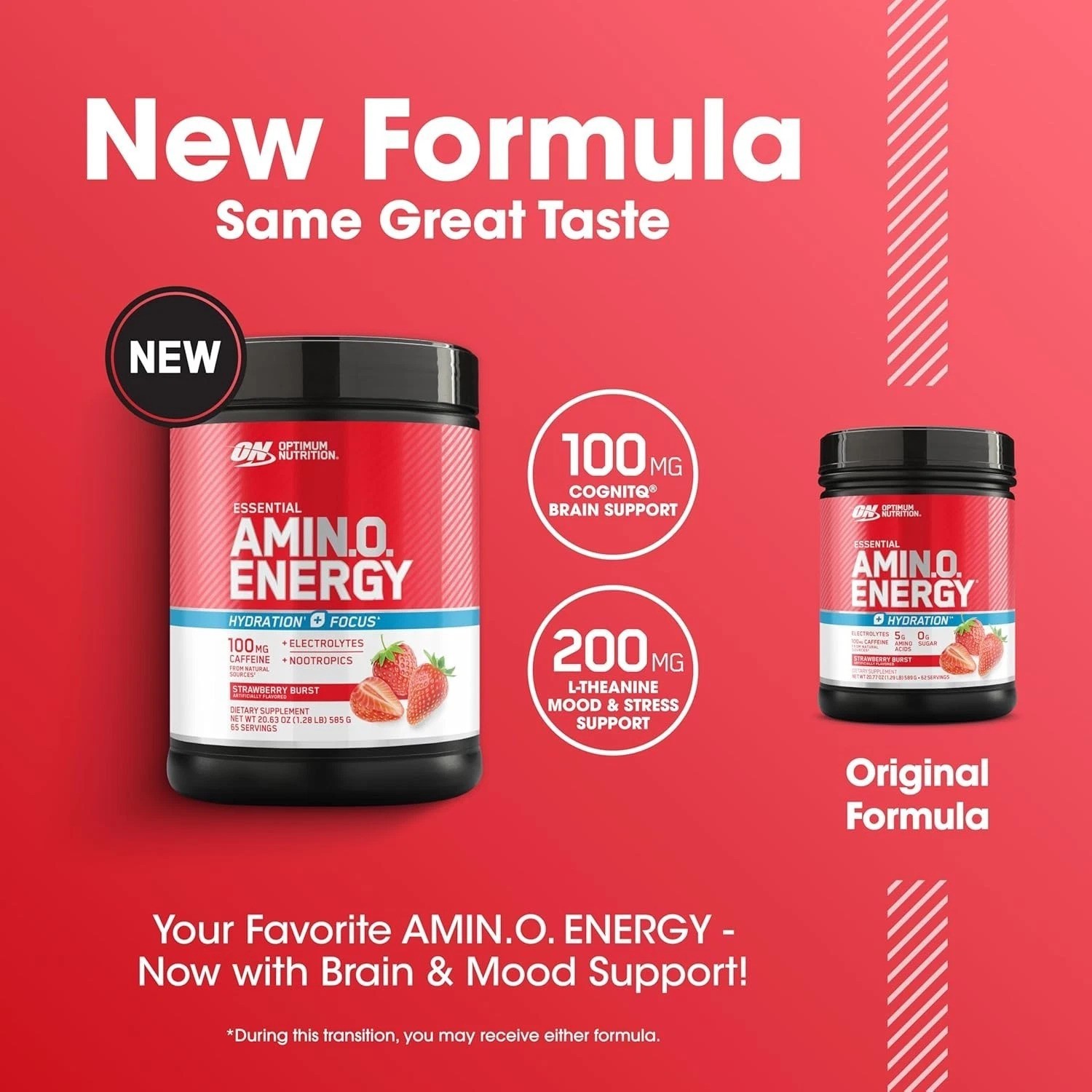 Amino Energy Powder Plus Focus, with BCAA, Electrolytes, and Caffeine, Strawb…