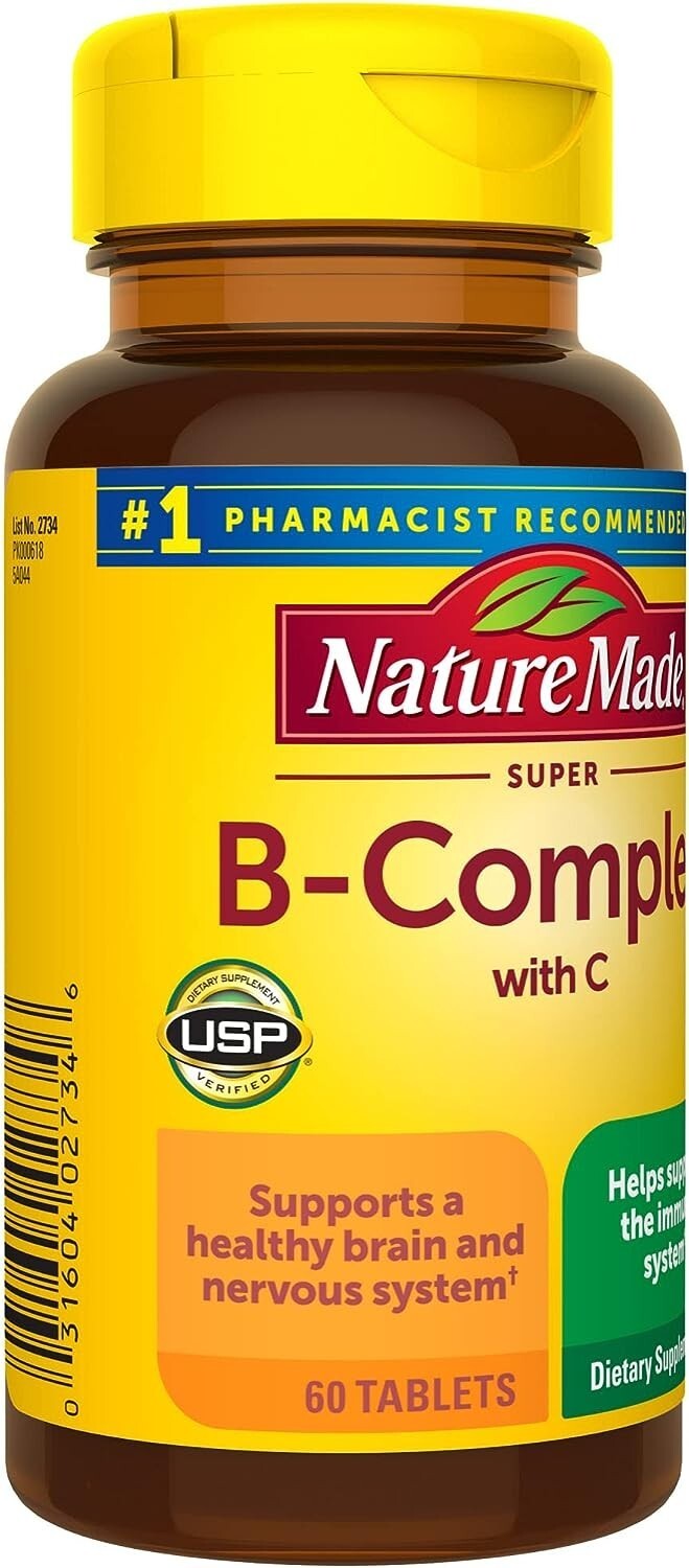 SUPER B-COMPLEX Vitamin C B1 B2 B3 B6 Folic Acid B12 Boost Energy Antioxidant