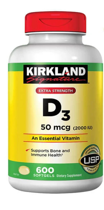 Kirkland Signature Extra Strength D3 50 mcg Softgels 600 Count 2000IU Exp 02/28