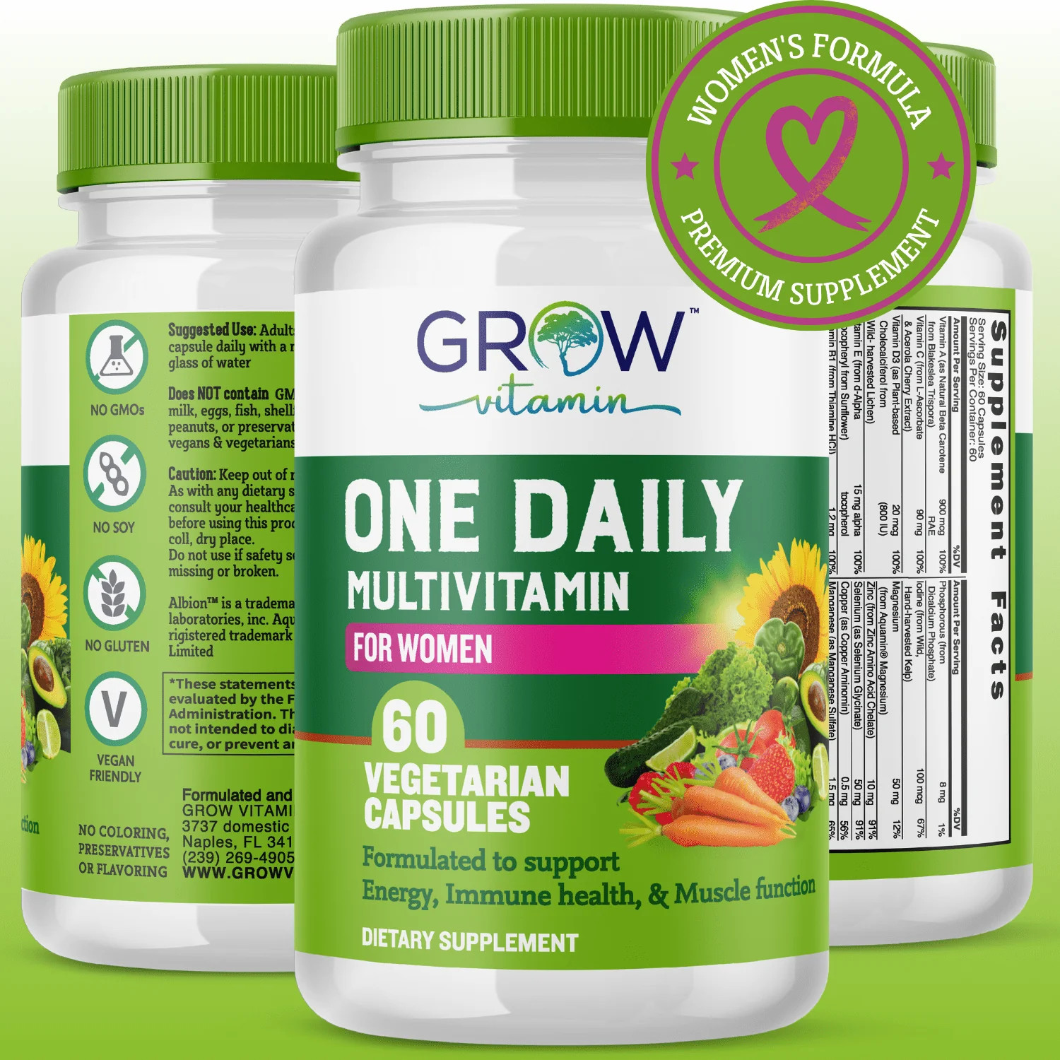 Grow Vitamin One Daily Multivitamin for Women – Non GMO, 60 Capsules