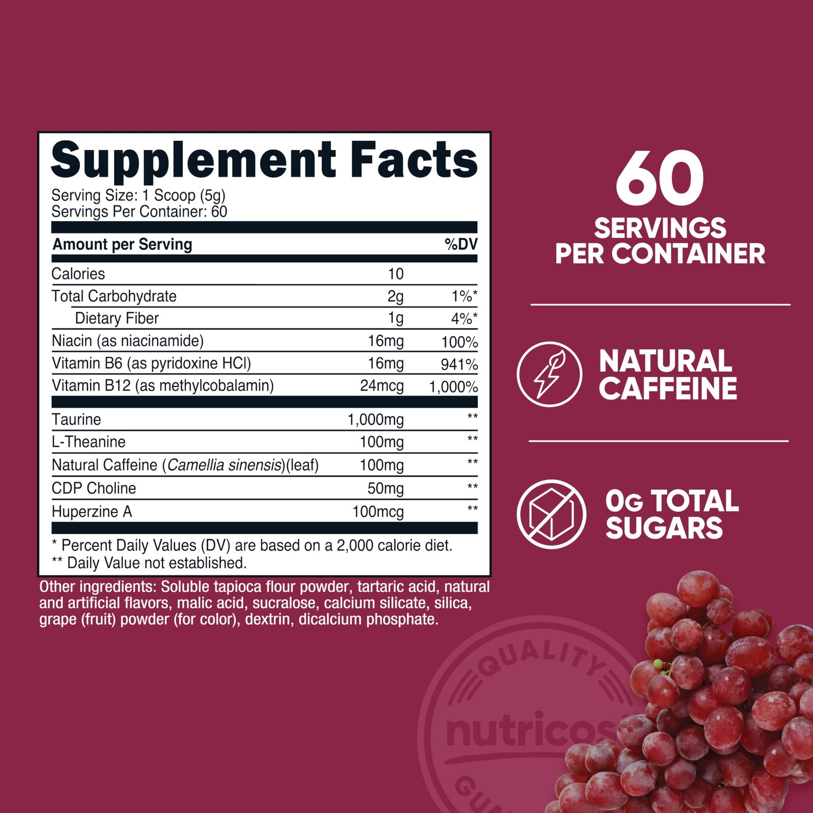 Nutricost Energy Drink Powder Grape 60 Servings – Pre Workout Supplement