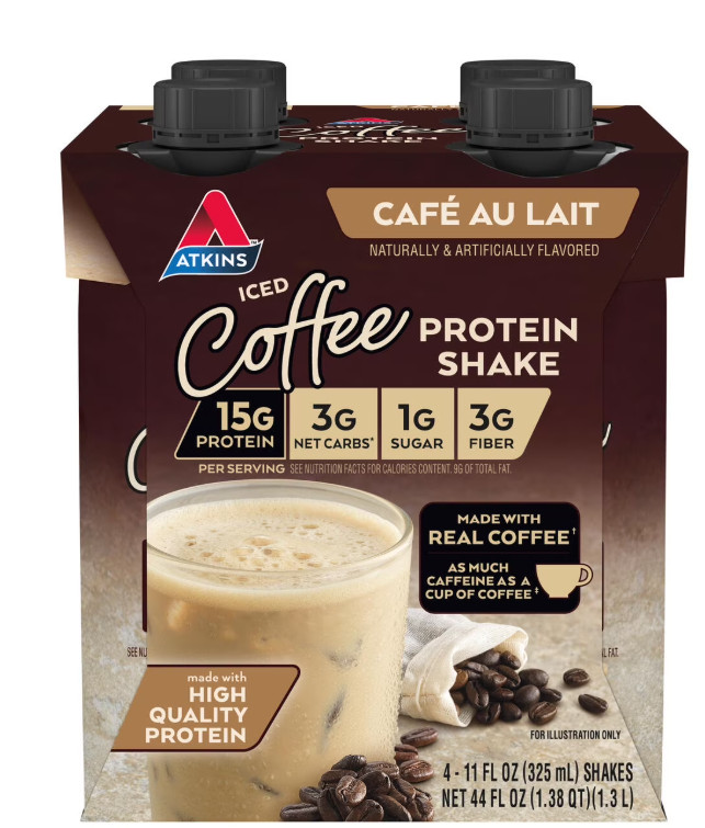 Atkins Café au Lait Iced Coffee Flavored High Protein Shake, Low Sugar and Low C