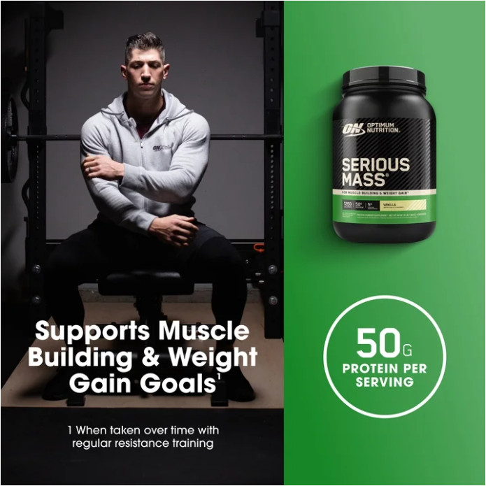 Optimum Nutrition Serious Mass Weight Gainer, Vanilla, 3 lb