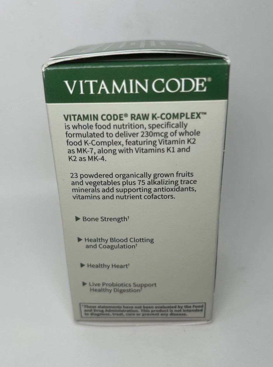 Garden of Life Vitamin Code Raw K Complex 100mcg – 60 Capsules *EXP 10/2027*