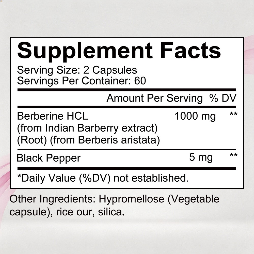 Berberin HCl 1000mg Caps | with Black Pepper for Enhanced Absorption 30~120 Caps