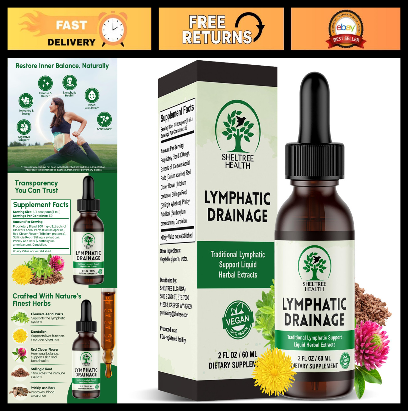 Organic Lymphatic Drainage Drops 2 Fl Oz | Vegan Non-GMO Cleavers Red Clover Dan