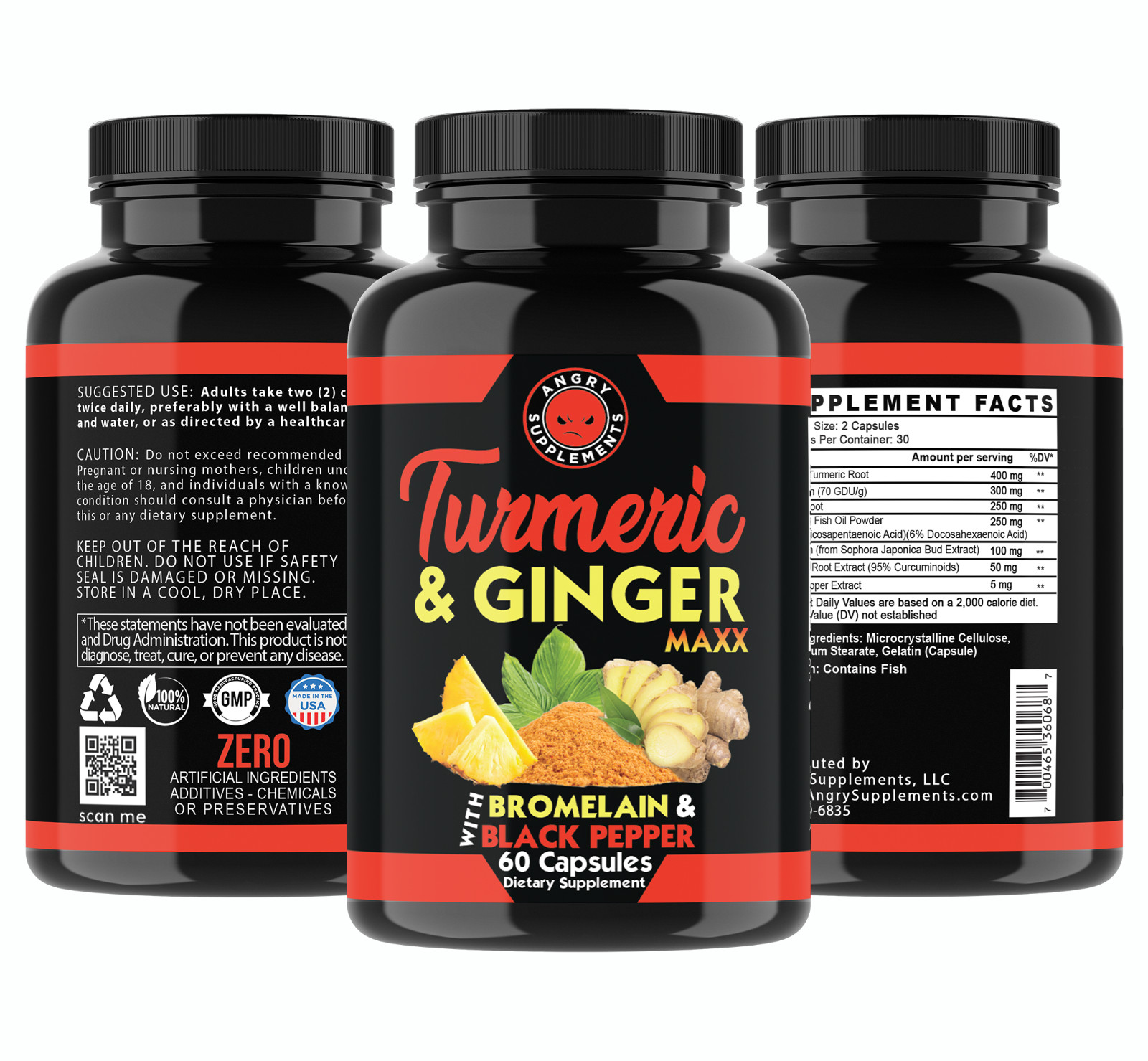 Angry Supplements Natural Turmeric Ginger Maxx, Joint Support Flexibility, 6PK