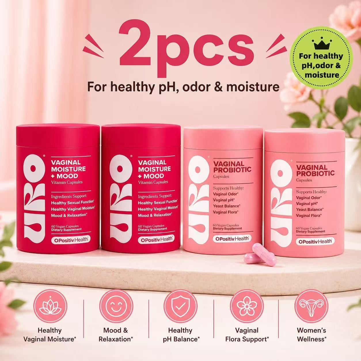 URO Wellness Bundle: Vaginal Moisture & Mood 120ct + Vaginal Probiotics 120ct