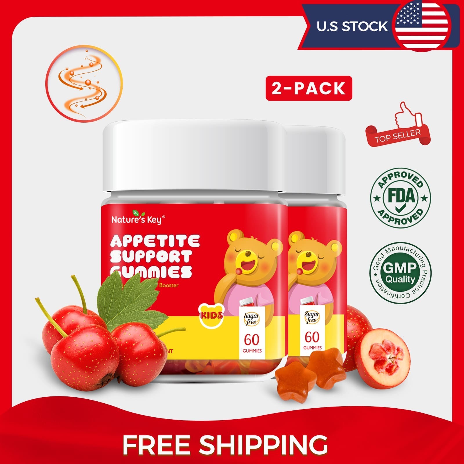 2 Pack Appetite Booster Gummies Sugar Free, Suitable for All Ages 60Ct