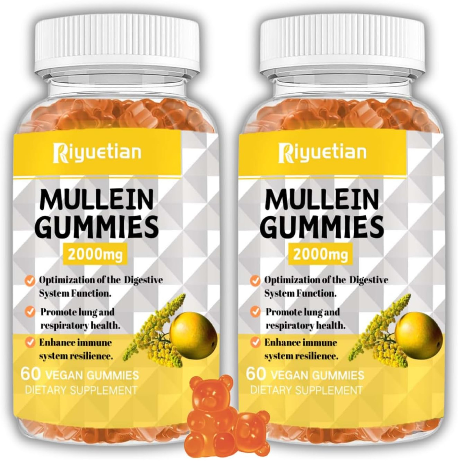 Mullein Gummies, 2000mg Organic Mullein Leaf Extract with Quercetin, Bromelain &