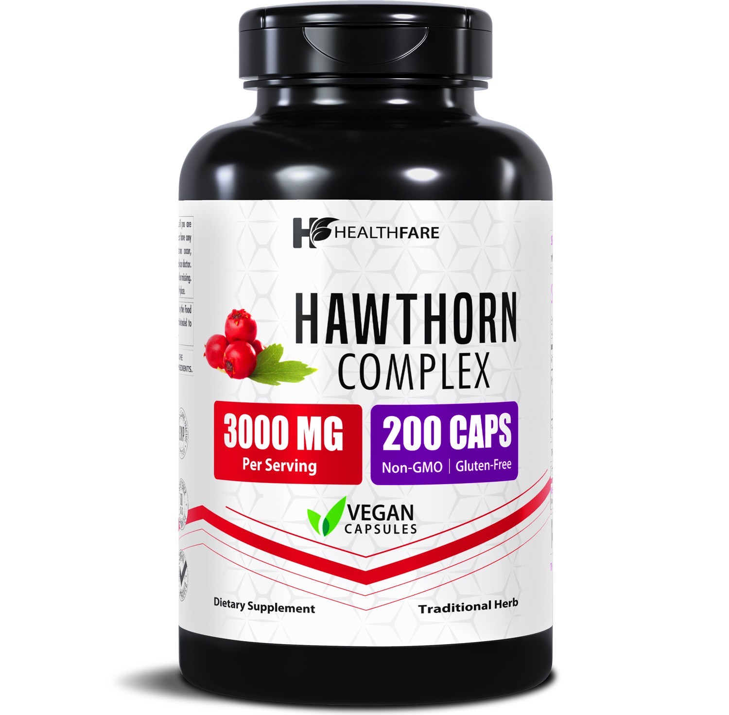 Healthfare Hawthorn Supplement, 3000mg | 200 Veg Capsules | Traditional Herbal