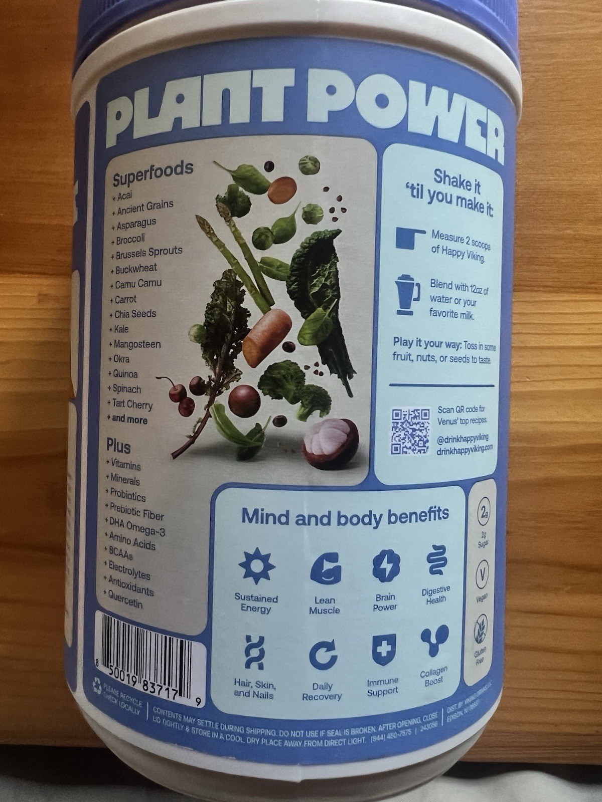 Happy Viking Plant-Based Protein Powder +100 Superfoods Vanilla – 32 oz
