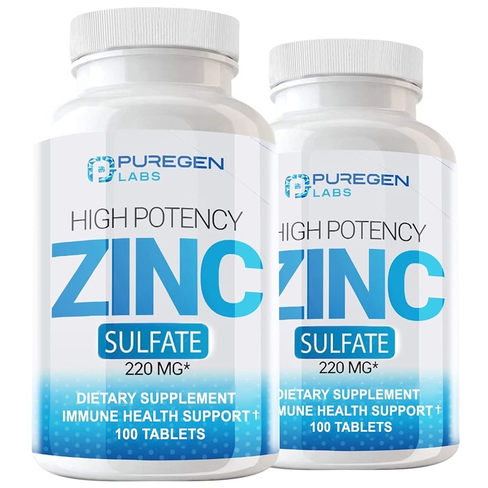 Puregen Labs Zinc Sulfate 220 mg Dietary Supplement 100 Count (Pack of 2)