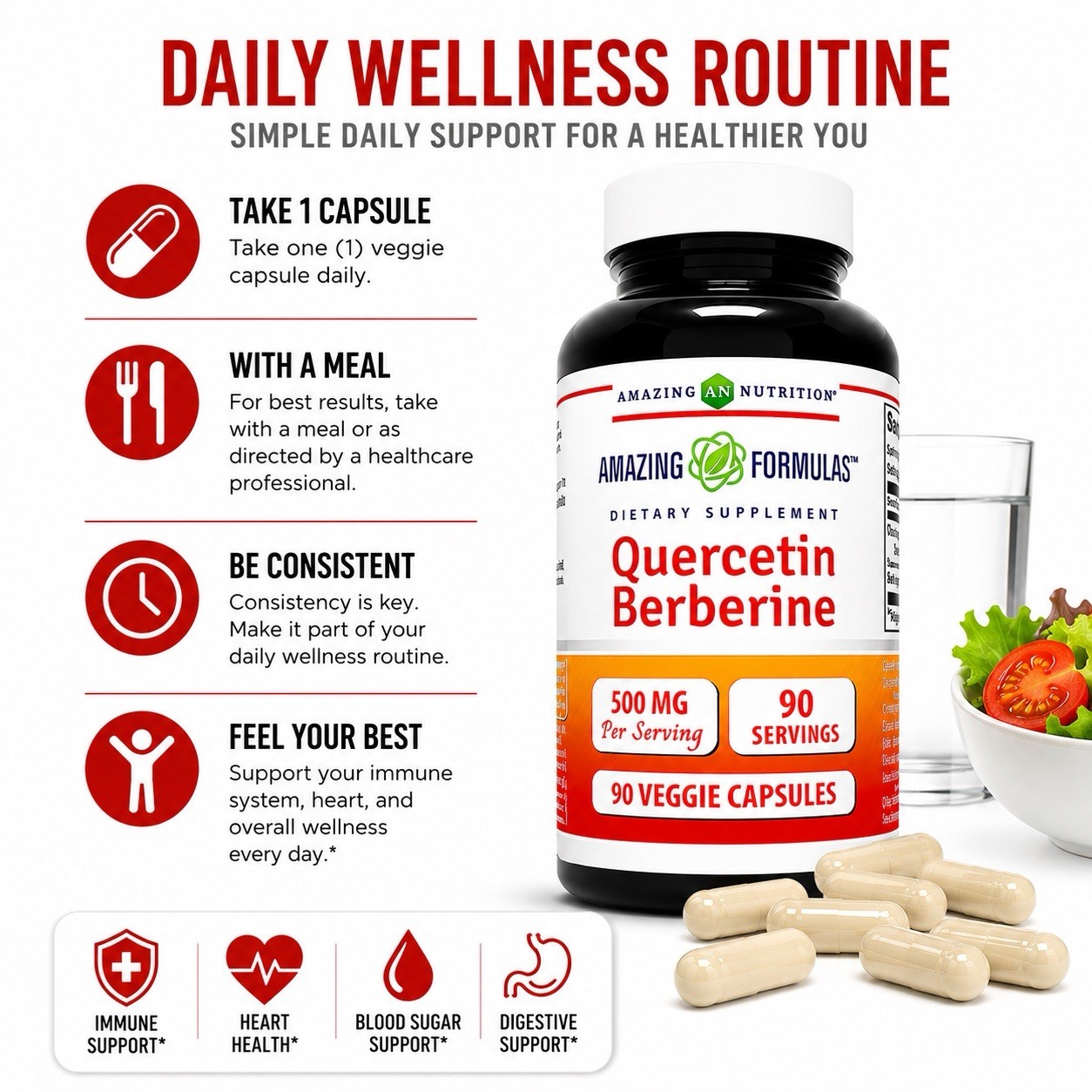 Quercetin Berberine 500mg 2 Pack 180 Veggie Capsules Antioxidant Supplement