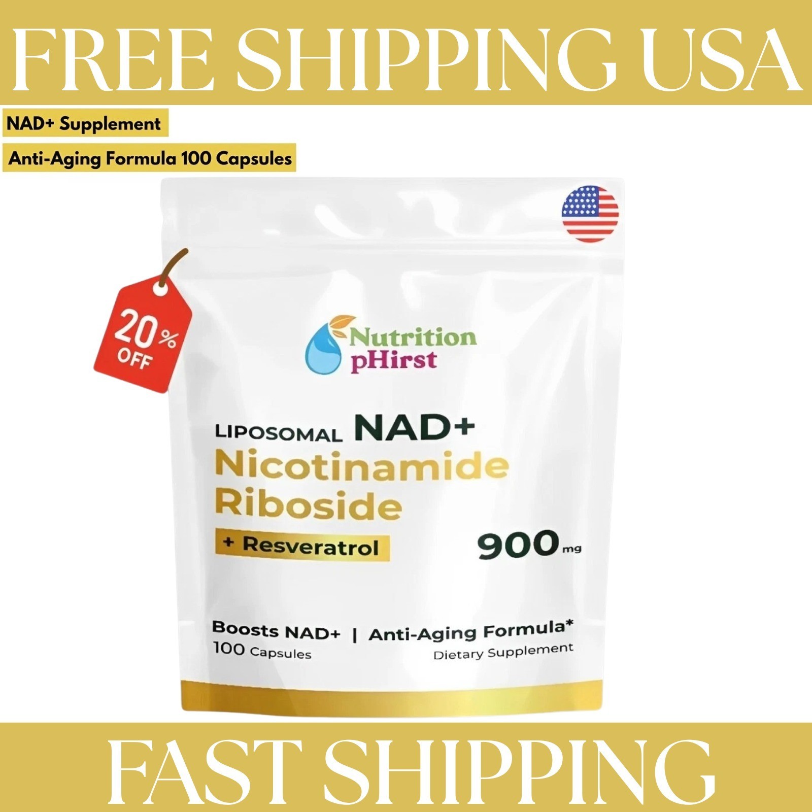 NAD+ Supplement for Anti-Aging Energy Focus & Nicotinamide Riboside Resveratrol