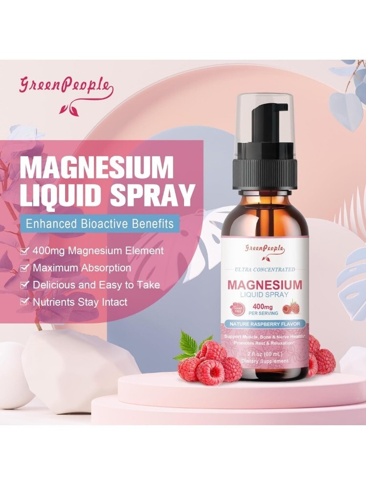 Magnesium Liquid Spray /400mg/Nature Raspberry Flavor/2 fl. oz/2 Pk./BB 01/2026