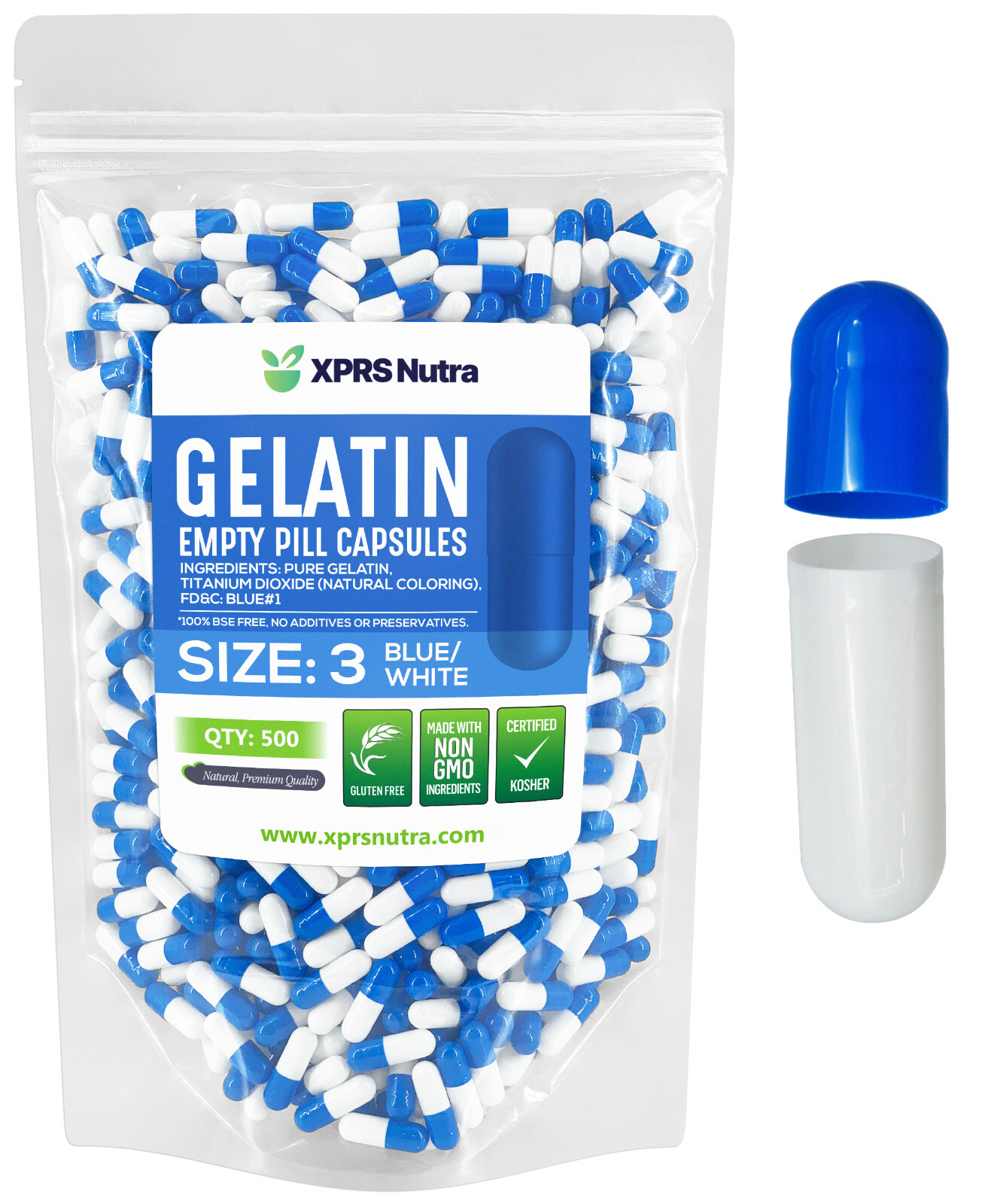 Capsules Express Size 3 Blue & White Empty Gelatin Capsules Gelcap Kosher DIY