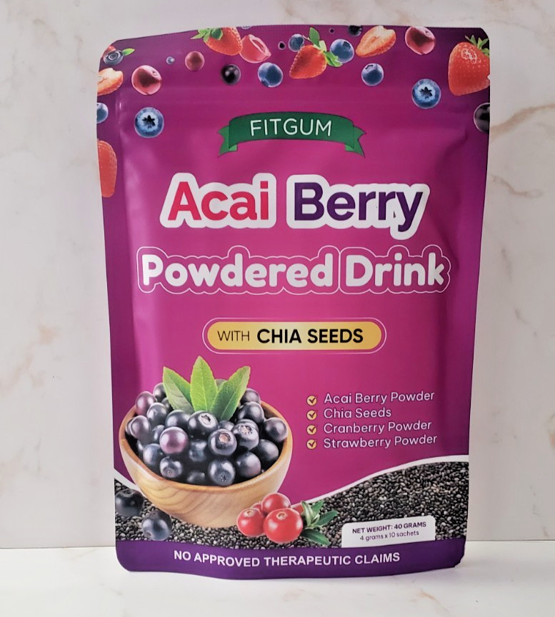 FITGUM Acai Berry Juice Powdered Drink with Chia Seeds 10 Sachet