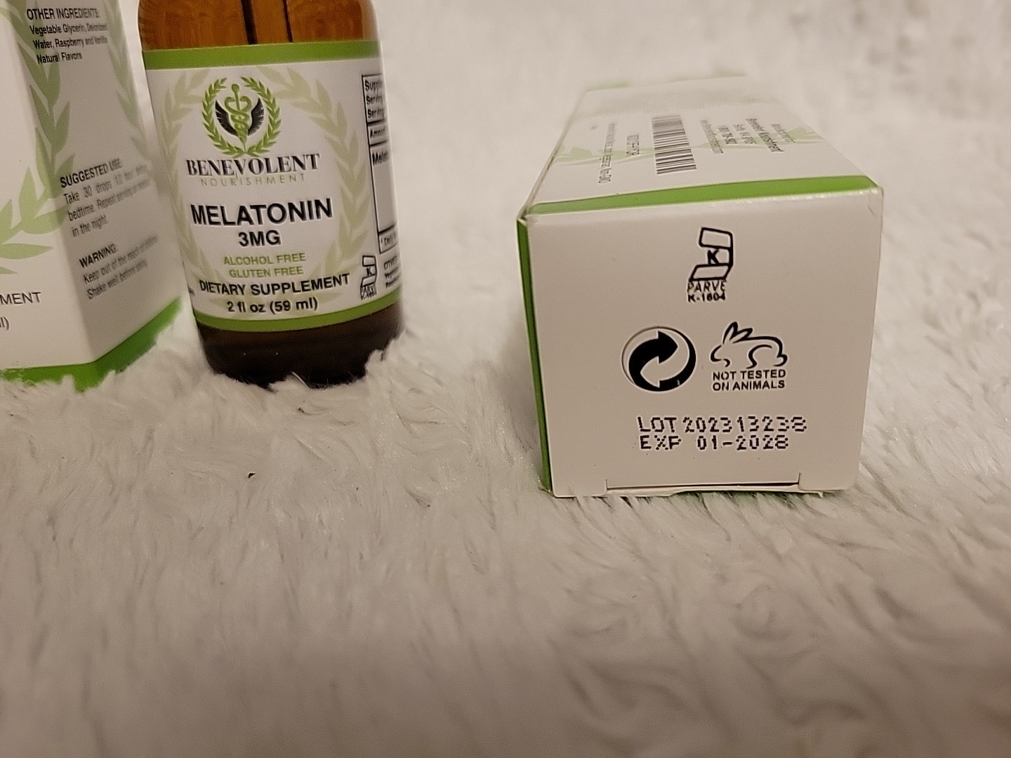 Benevolent Liquid Melatonin 3 mg. 2 Pk 2oz Ea. Liquid. Exp 1/28 Sealed Imperfect