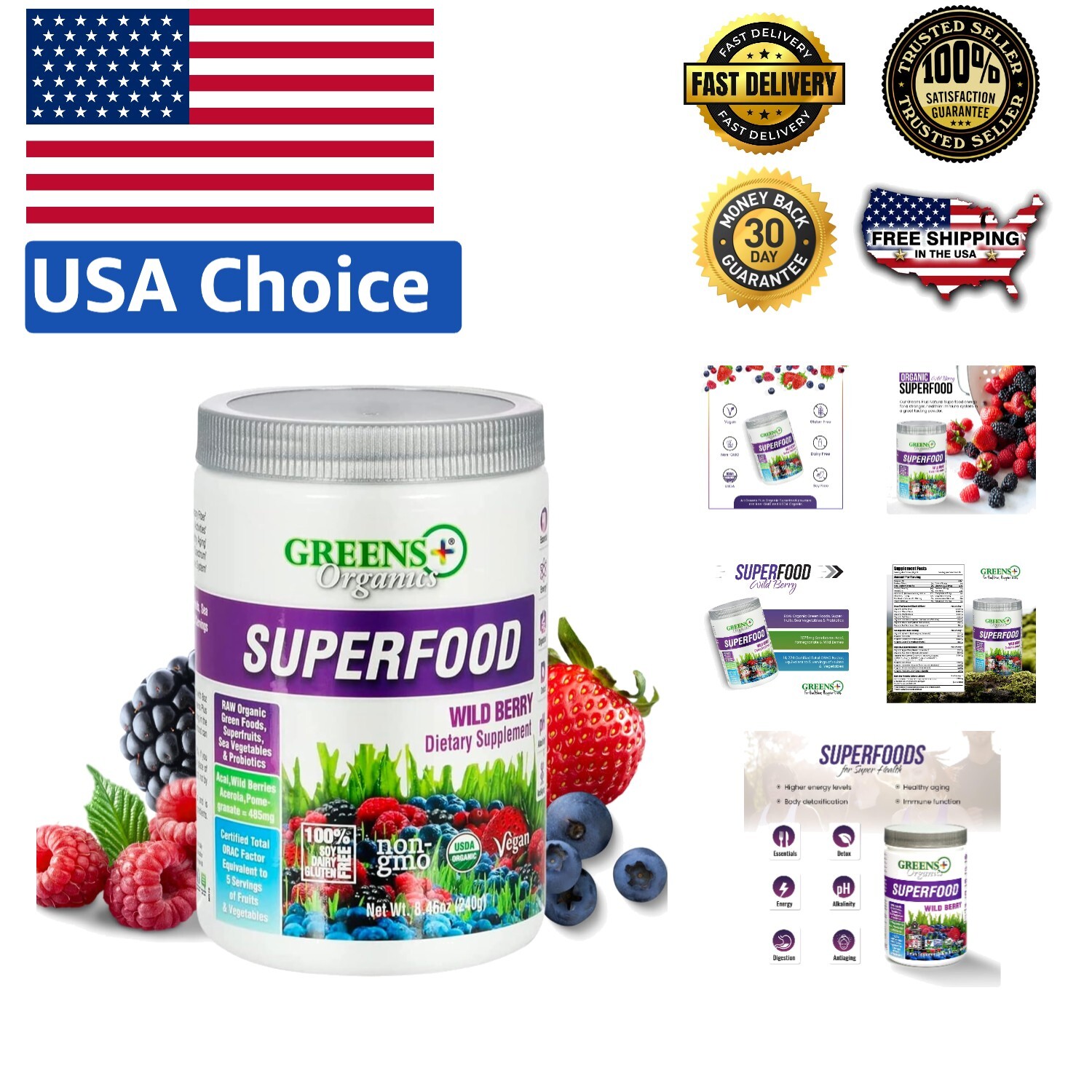 Wild Berry Superfood Powder – 8.46oz Antioxidant Boost for Daily Nutrition