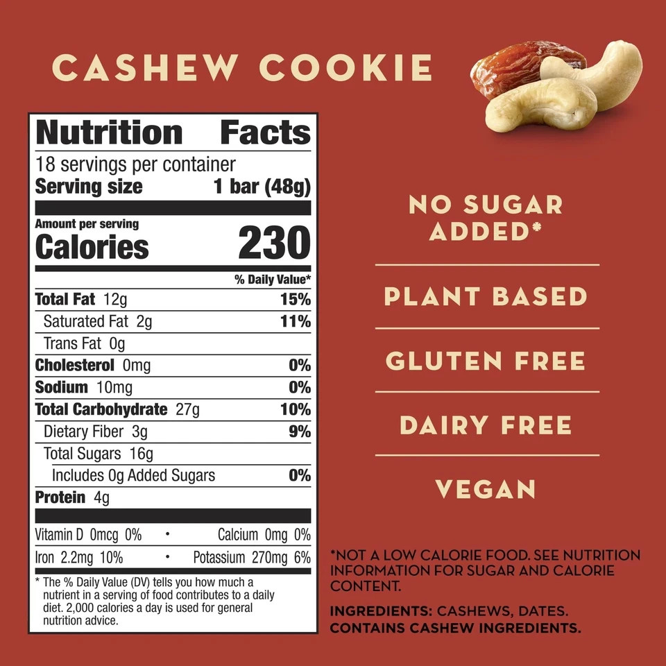 LÄRABAR Cashew Cookie Fruit & Nut Bars, Gluten Free, Vegan, 18 Ct, 30.6 oz