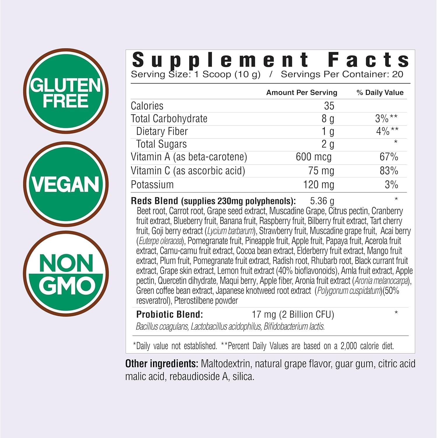 Energizing Super Reds Blend – 40 Antioxidant Fruits & Probiotics, 20 Servings