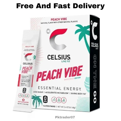 CELSIUS On The Go Energy Drink Mix, Peach Vibe,14 Stick Pack.