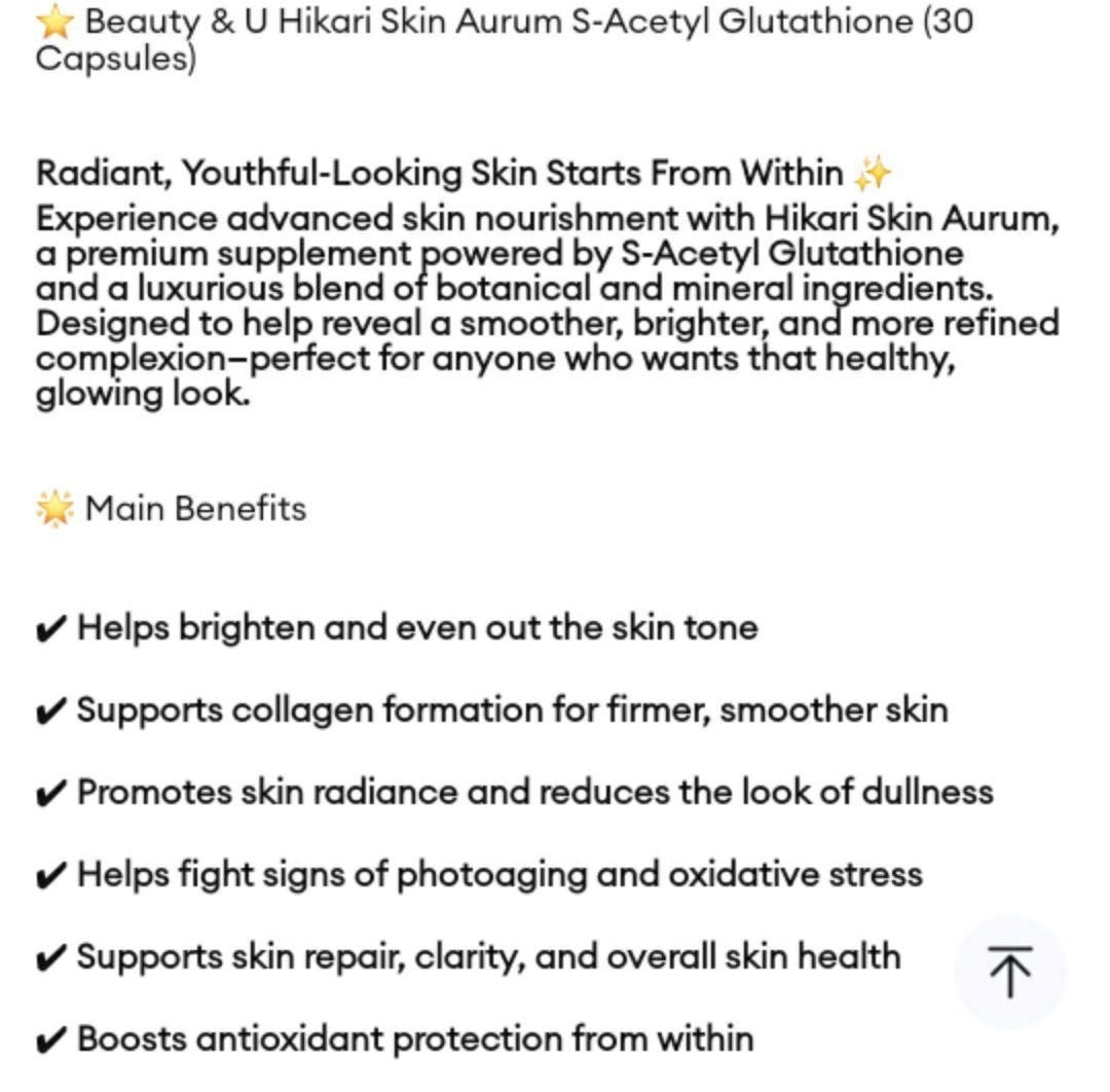 Hikari Aurum S-Acetyl Glutathione 30 Capsules Whitening