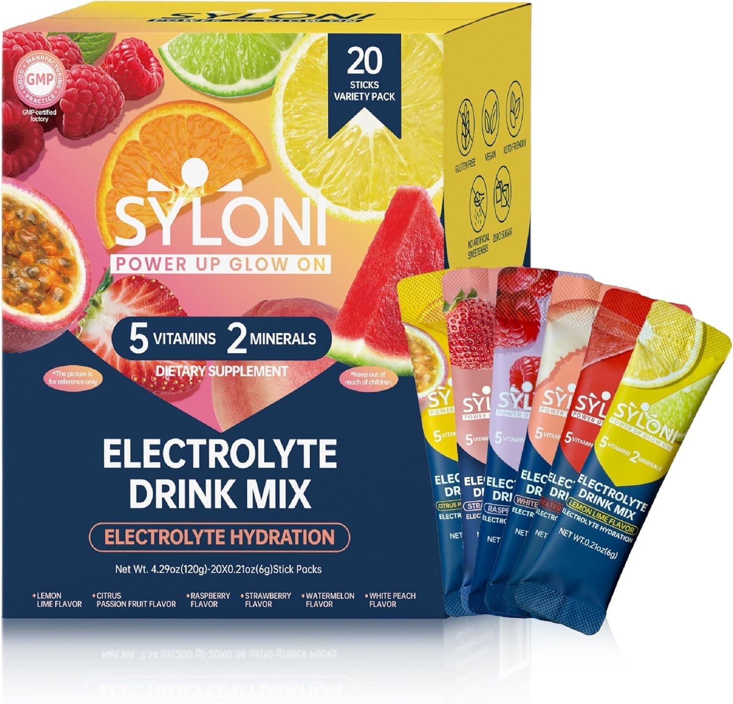Hydration Packets Electrolyte Drink Mix with 7 Vitamins and Electrolytes-20 Pack