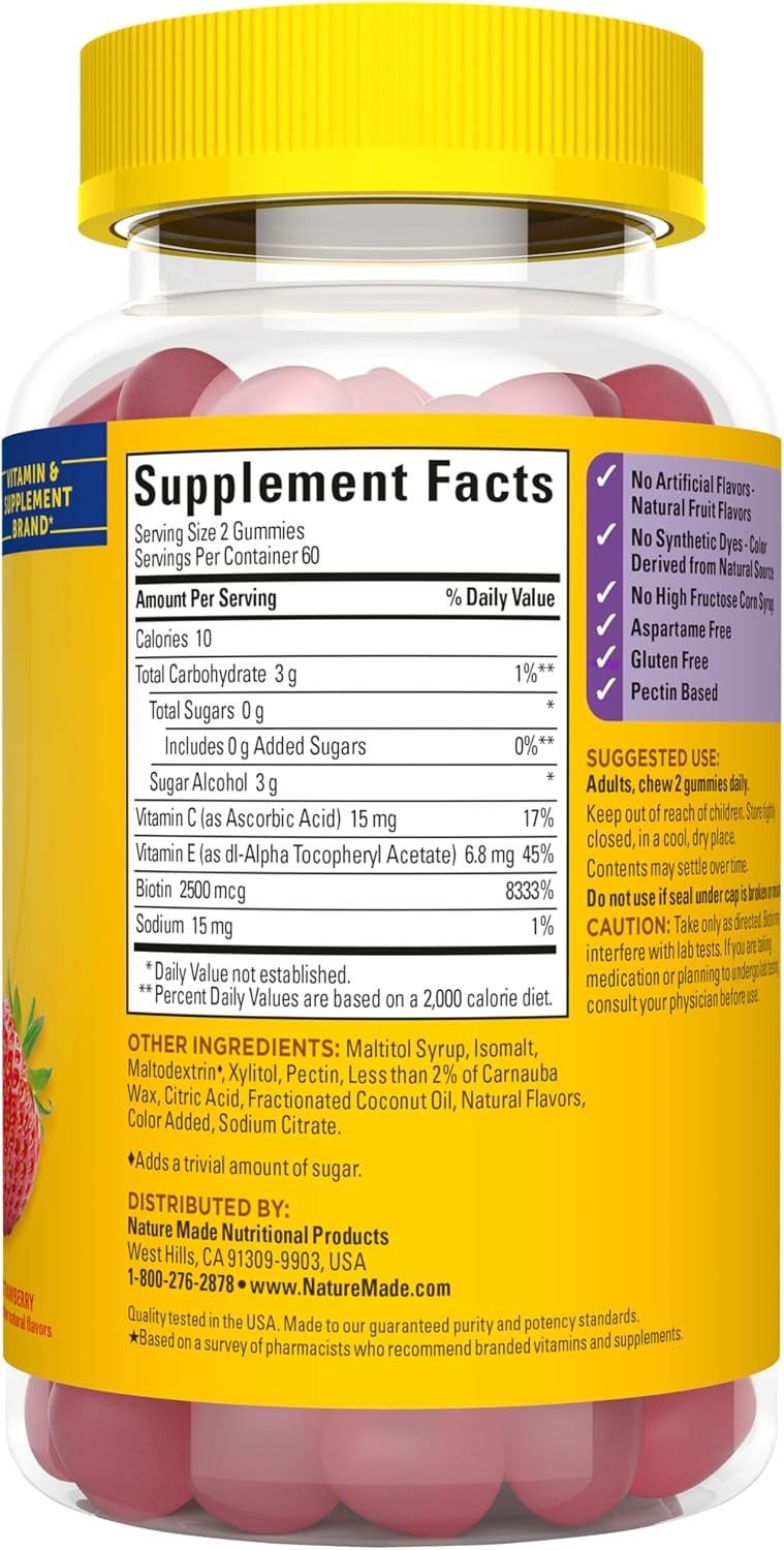 Zero Sugar Biotin Gummies for Hair, Skin & Nails – 120 Count