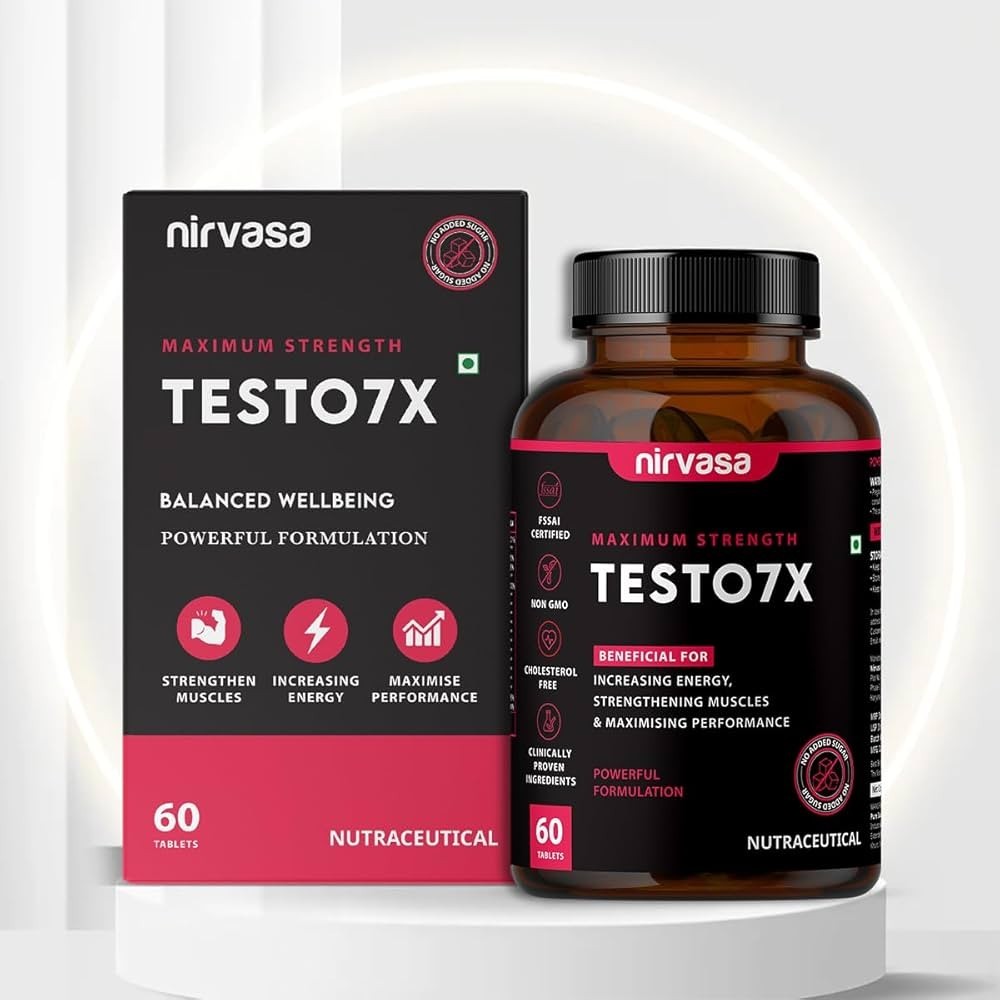 Nirvasa Testo 7X Testosterone Booster Supplement to Support Energy 60 Tabs