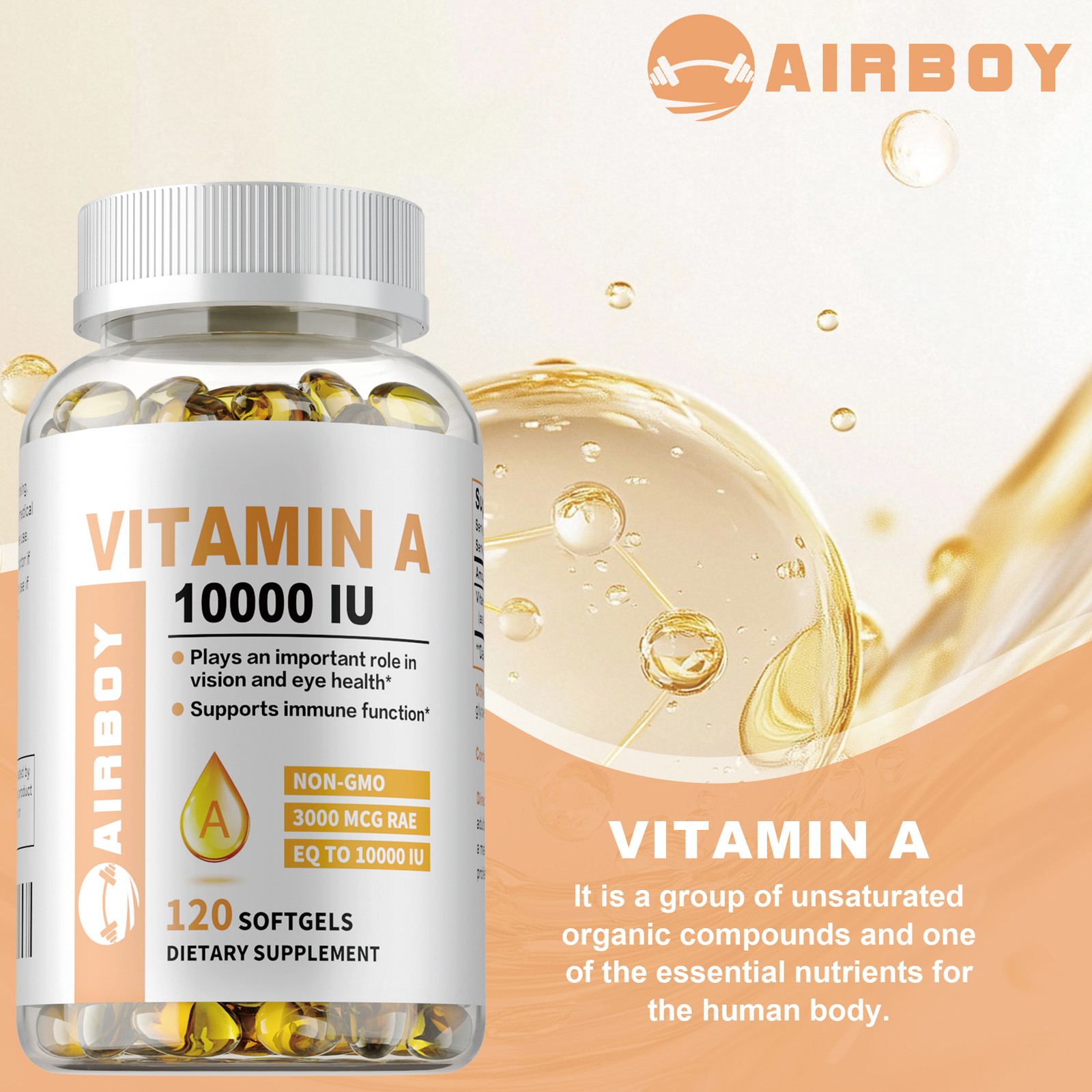 Vitamin A 10,000 IU – Eye Health,Immune Support,Heart Health,Non-GMO,Gluten Free