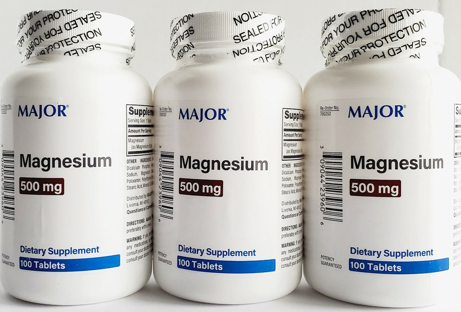 Major Magnesium 500mg 100ct Tablets – (3 Pack) – Exp Date 06-2025