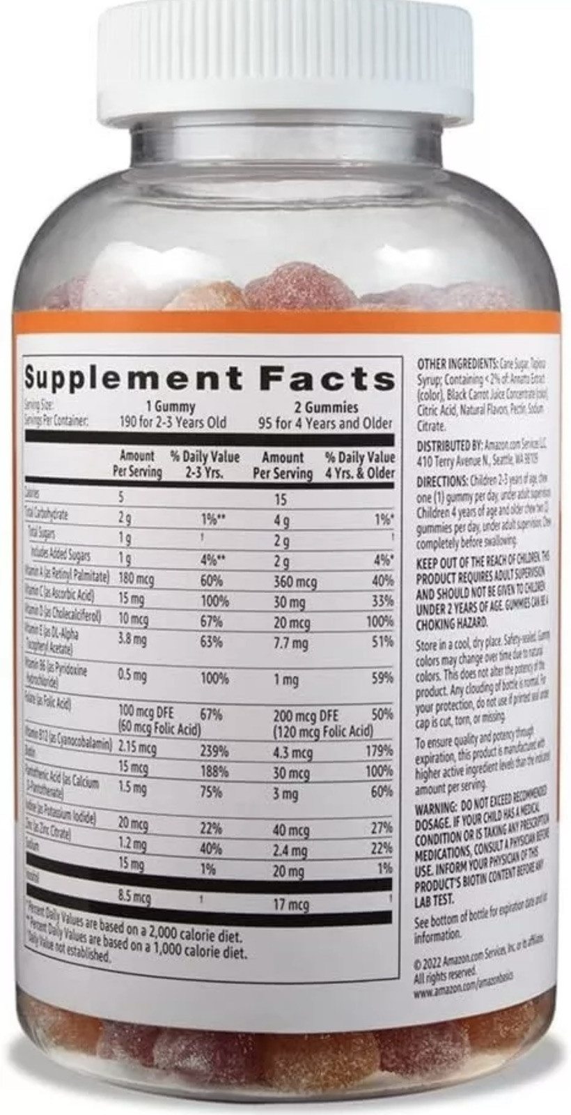 Amazon Basics Kids’ Multivitamin Gummies Daily Health – 190 Count 725