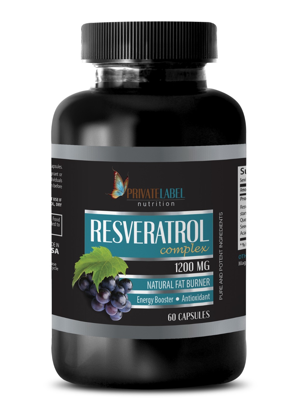 Natural RESVERATROL Powder 1200mg – Anti-Aging Antioxidant 60 Capsules 1 Bottle