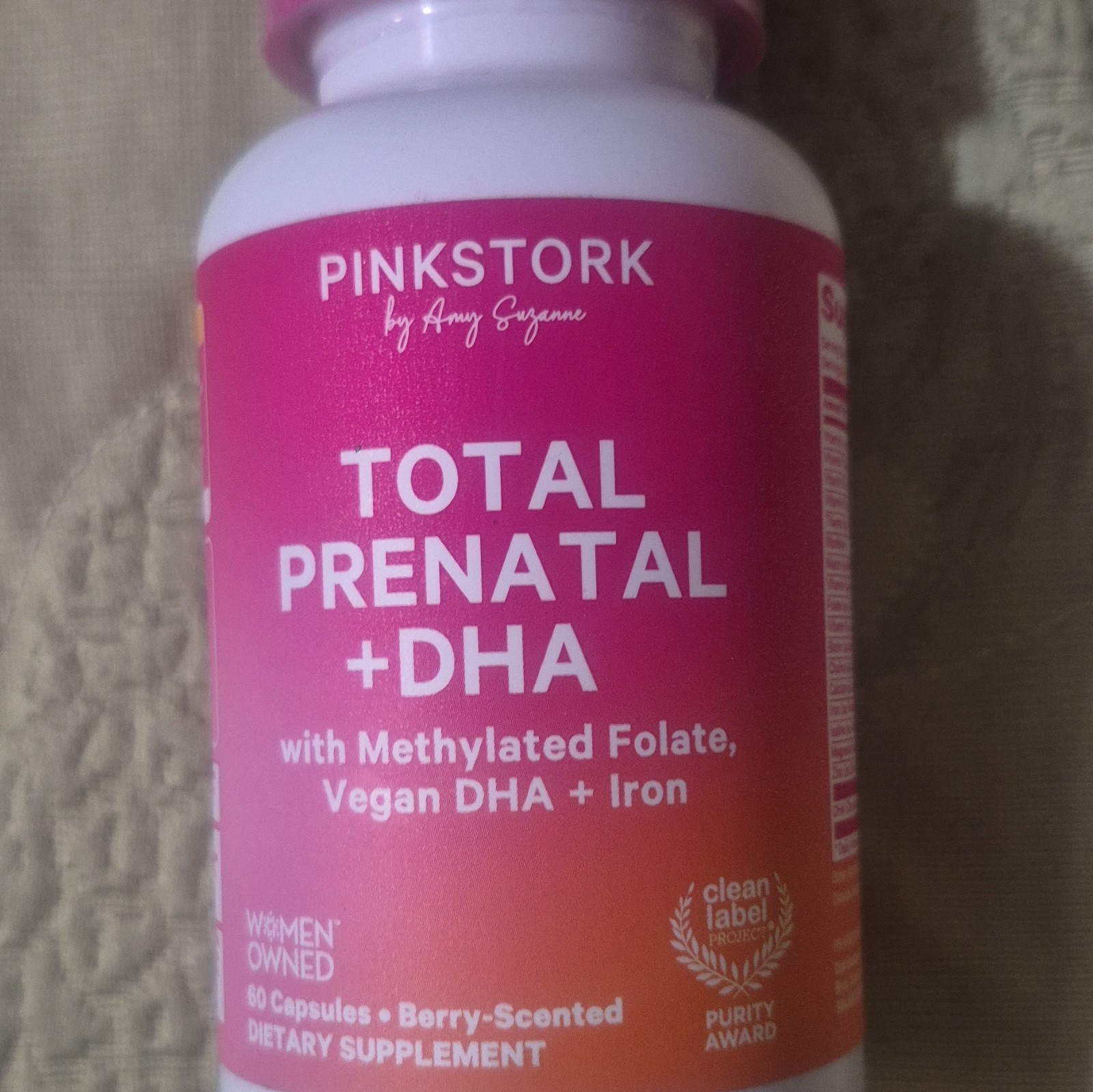 PINKSTORK Total Prenatal + DHA Methylated Folate Vegan Iron 60 Capsules Berry