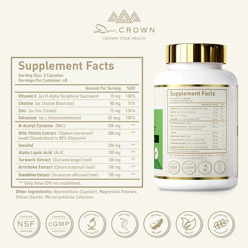 Dr. CROWN Liver Support Supplement for Detox & Cleanse with Milk Thistle, NAC, A