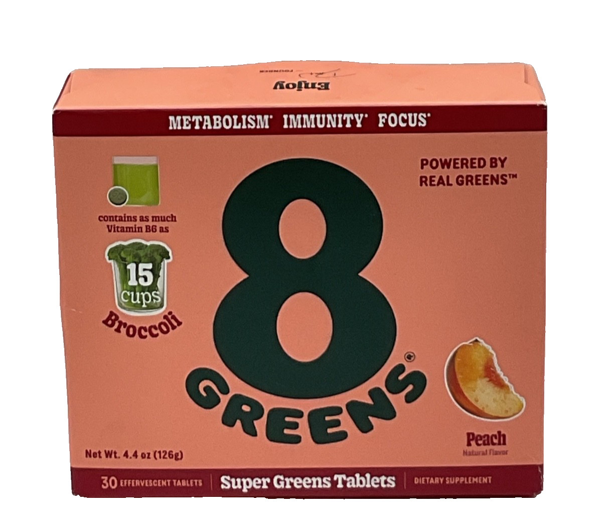 8Greens Daily Greens Effervescent Tablets – Peach- 30 Tablets Exp 06/2027
