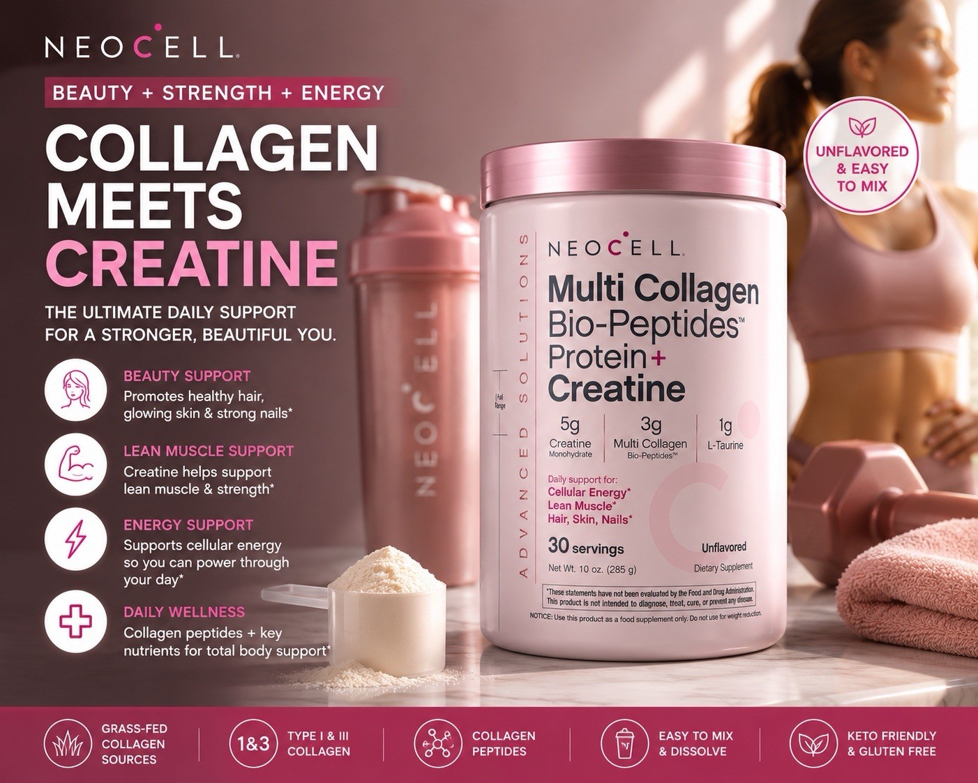 NeoCell Collagen Powder with Creatine 10 Oz Beauty Support