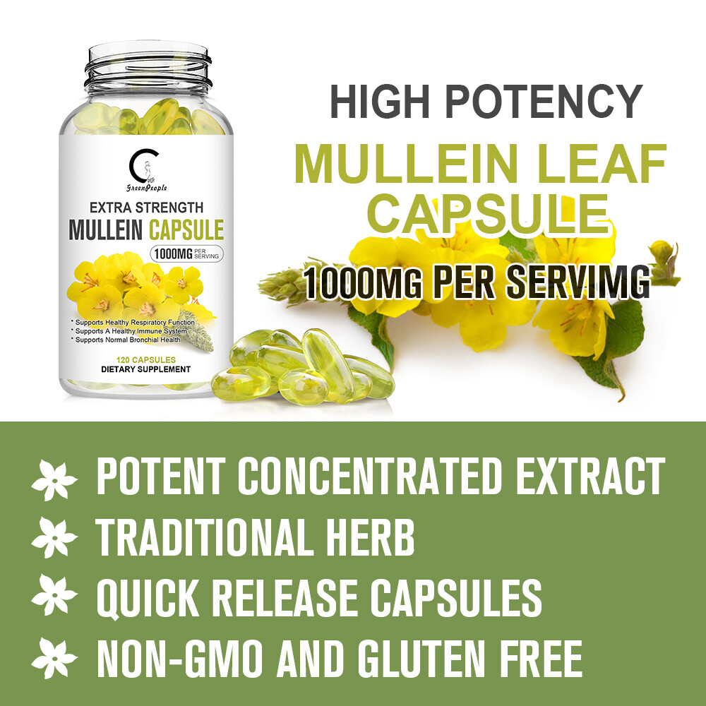 120 Mullein Leaf Capsules For Lung Cleansing & Detox Herbal Dietary Supplement
