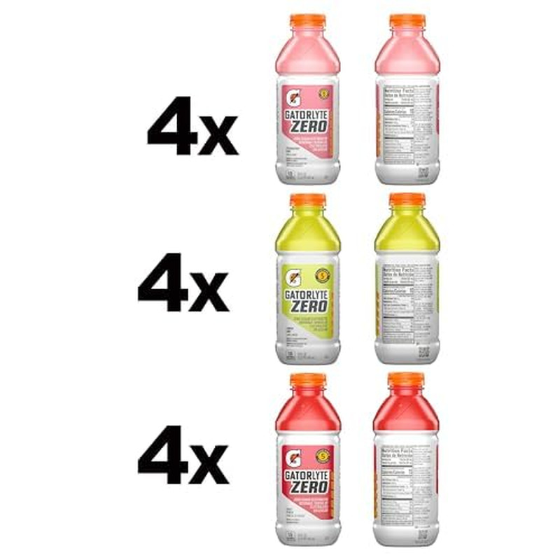Gatorlyte Zero Sugar Electrolyte Drink Variety Pack, 12 Bottles, 20 Fl Oz