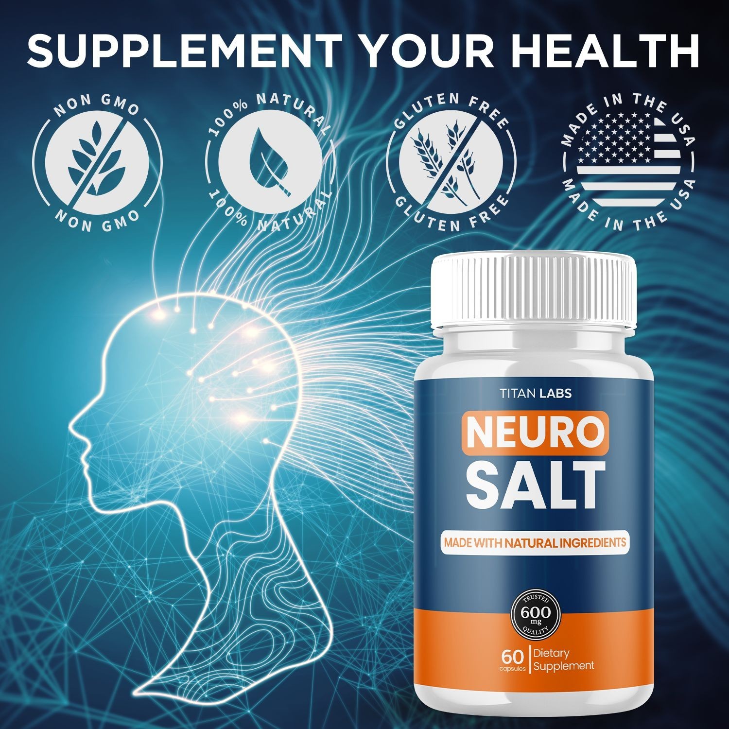 (3 Pack) Neuro Salt Nootropic All Natural Brain Supplement NeuroSalt 180 Capsule
