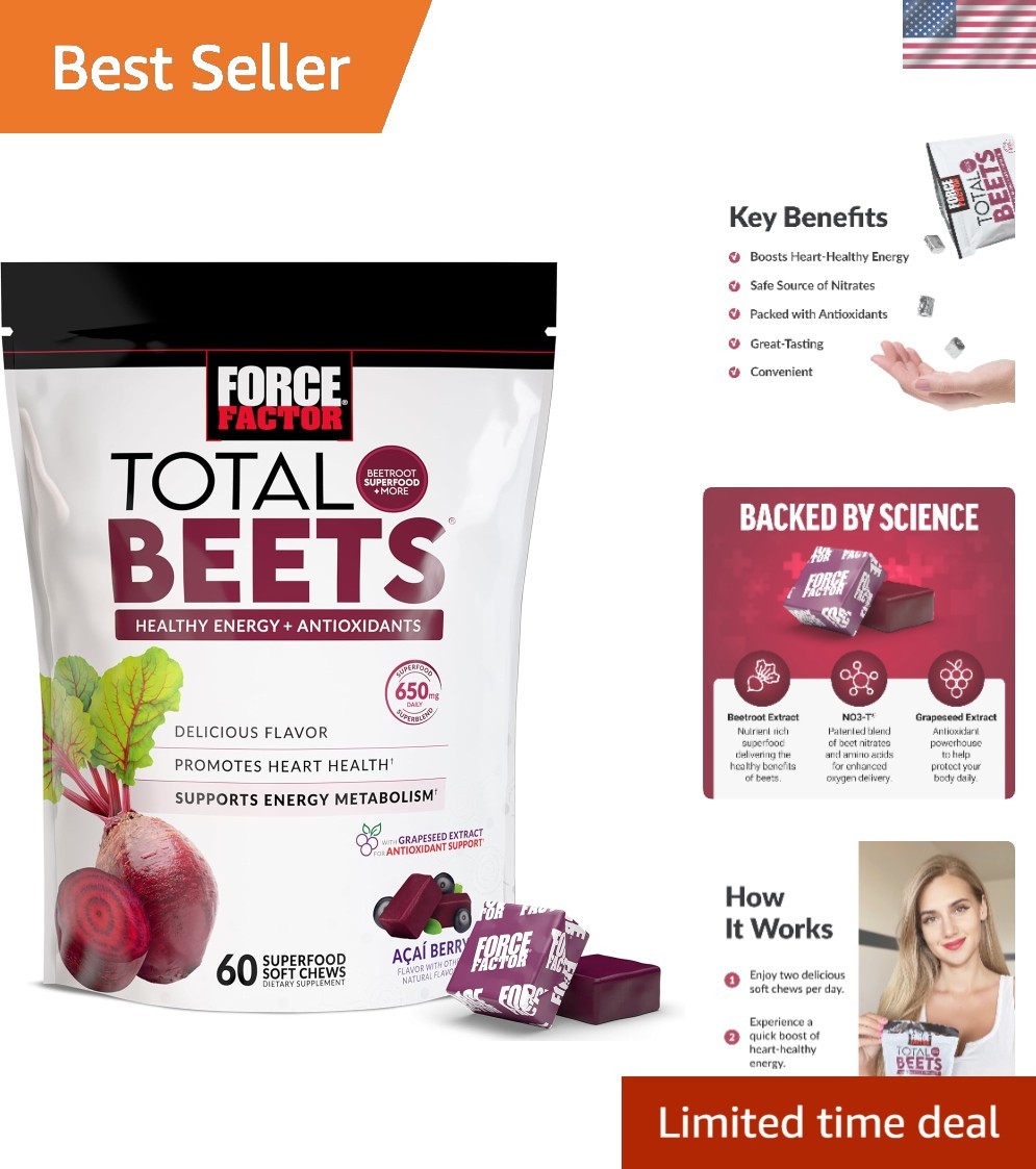 Total Beets Heart Healthy Energy Chews 60 Count Berry Flavor Soft Chews