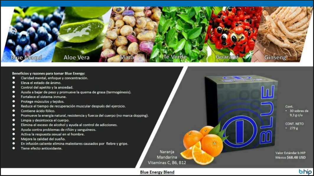 BHIP BLUE Energy Blend I-BLU Energy Drink Promotes Health, Fitness, Weightloss