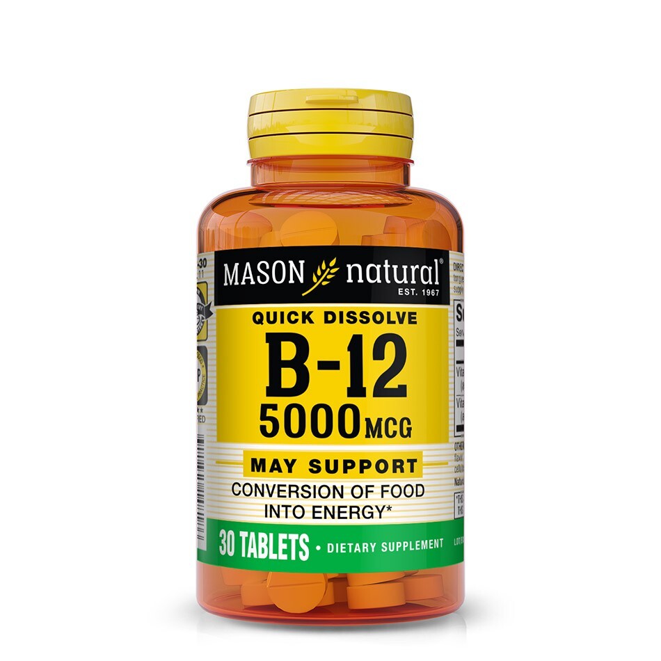 VITAMIN B-12 5000 mcg 30 SUBLINGUAL TABLETS MASON NATURAL Quick Dissolve
