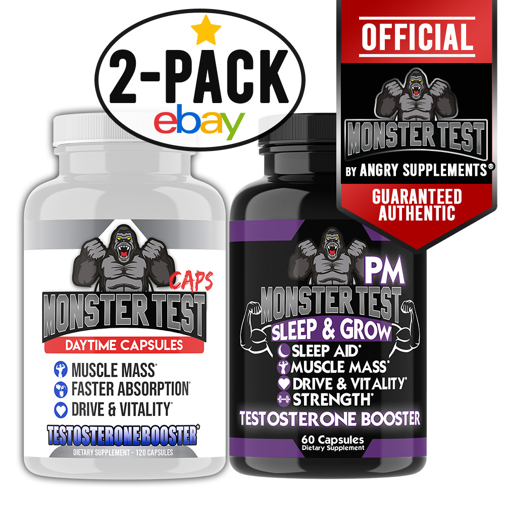 Angry Supplements Monster Test Test Booster Capsules 120ct + Monster PM Sleep